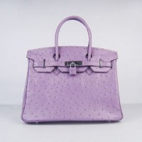 Hermes Birkin 30Cm Ostrich Stripe Handbags Purple Silver